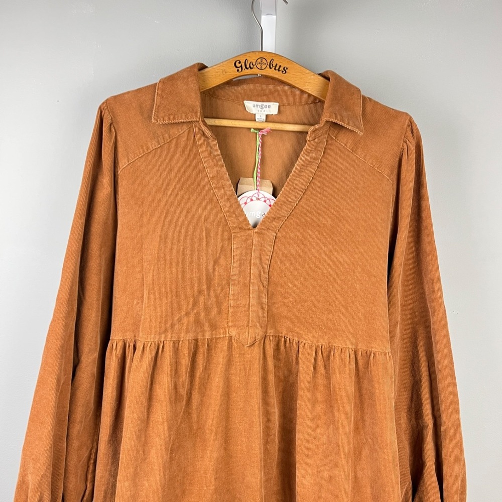 Umgee USA Corduroy Dress Womens L Light Brown Camel Boho Western New NWT - Picture 3 of 6